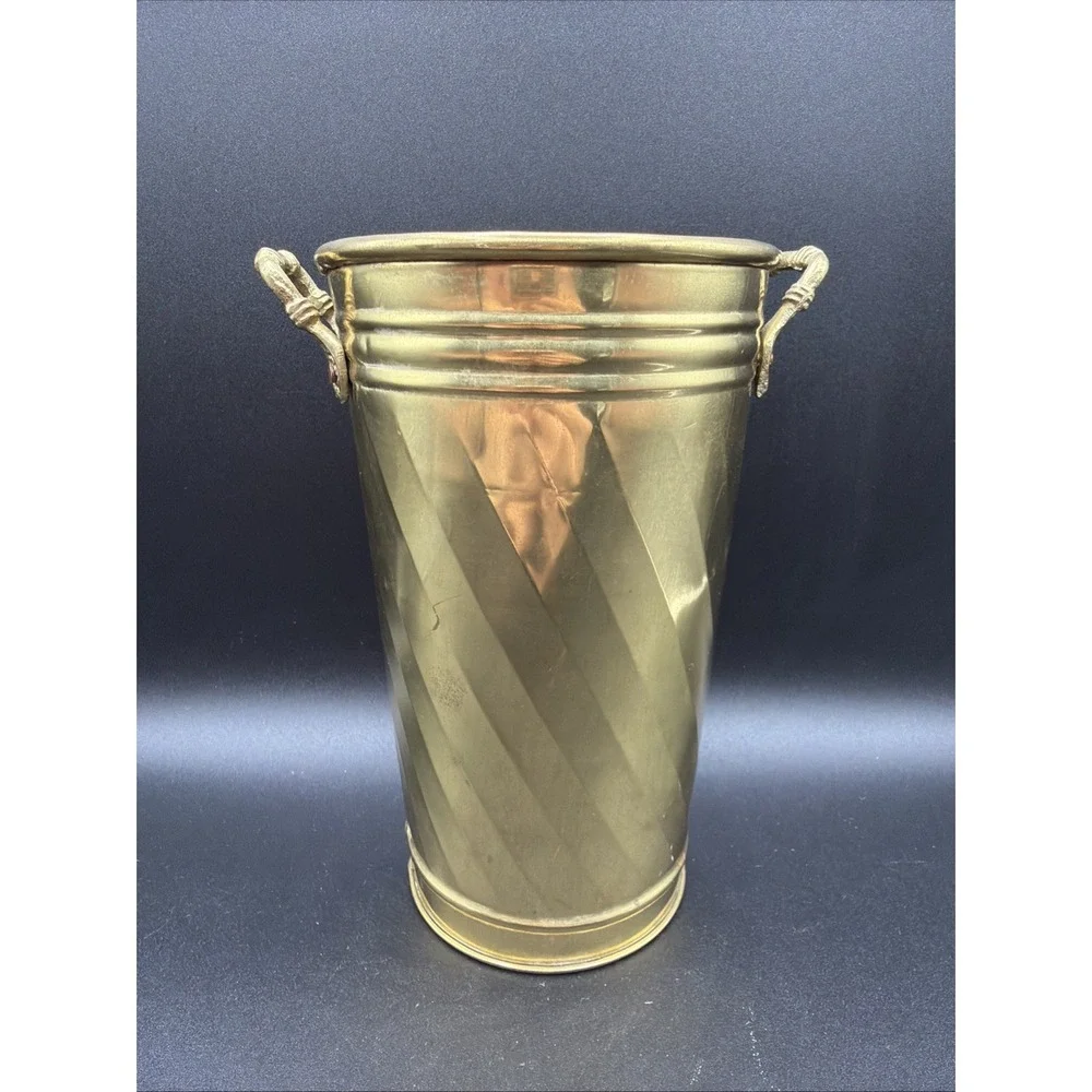 Vintage Brass Bucket French Flower Market Vase 7.5
